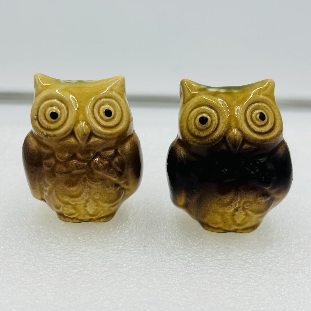 Vintage Owl Salt and Pepper Shakers Ceramic Small 2" MCM